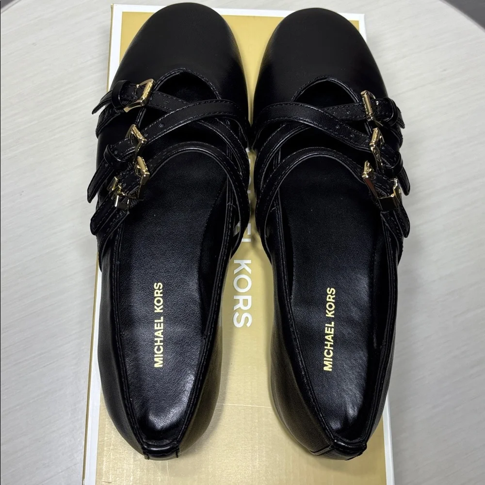 Michael Kors Indy Flex Leather Ballet Flats - Black Mary Jane Style NIBox Size 5 - Picture 7 of 10
